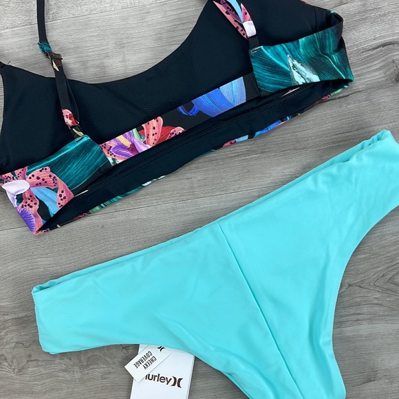 ☀️HURLEY☀️ ORCHID SNACK ADJUSTABLE HIPSTER SURF BOTTOM BIKINI SET - Picture 13 of 14
